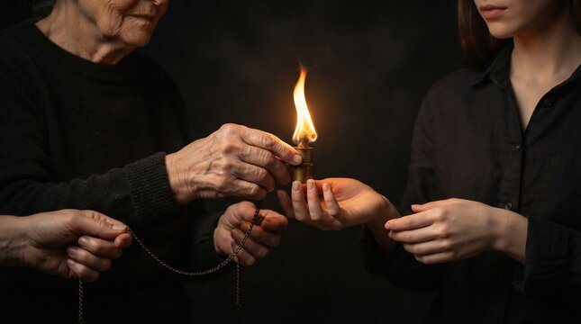 Generational connection passing light and wisdom from older hand to younger hand