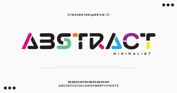 Technology font, digital cyber alphabet made multi-colored style, letters A, B, C, D, E, F, G, H, I, J, K, L, M, N, O, P, Q, R, S, T, U, V, W, X, Y, Z and numerals 0, 1, 2, 3, 4, 5, 6, 7, 8, 9