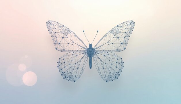 Abstract blue butterfly shaped network connected by glowing digital dots with butterfly abstract connection particle innovation communication technology wallpaper structure creative