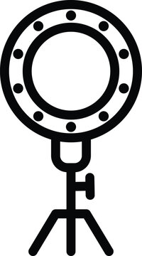 Black silhouette of a studio flash strobe with stand on a white background