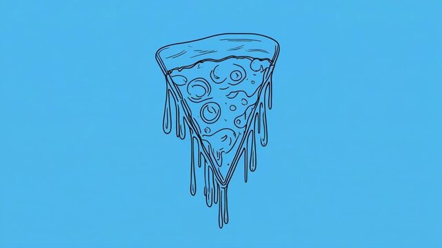 Dripping Pizza Slice Animated Background Motion Graphic on Blue with Black Stripes