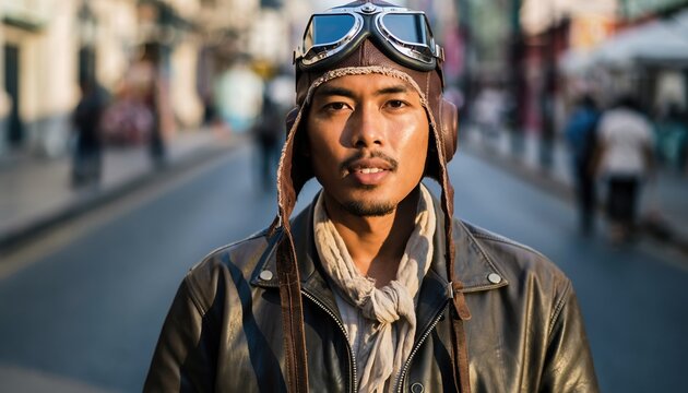 Portrait of a Man in Vintage Aviator Gear.