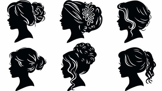 Collection of elegant updo hairstyle silhouettes for weddings and events