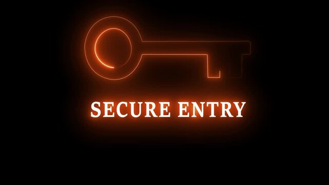 A glowing key symbol representing secure entry and modern technology, set against a digital backdrop for privacy and protection.4k video animation.