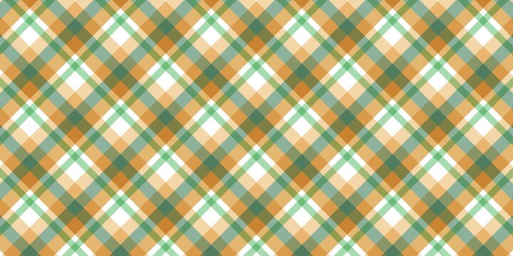 Aesthetic diagonal plaid pattern background in orange and green tones. Ideal for autumn tartan textiles, tablecloths, wrapping paper, and rustic fabric designs.