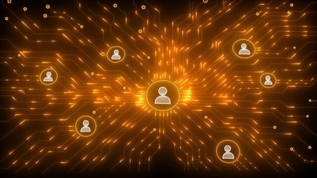 A visual representation of digital connectivity, showcasing networks and users interconnected in a modern tech environment.4k video animation.