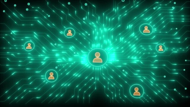 A visual representation of digital connectivity, showcasing networks and users interconnected in a modern tech environment.4k video animation.