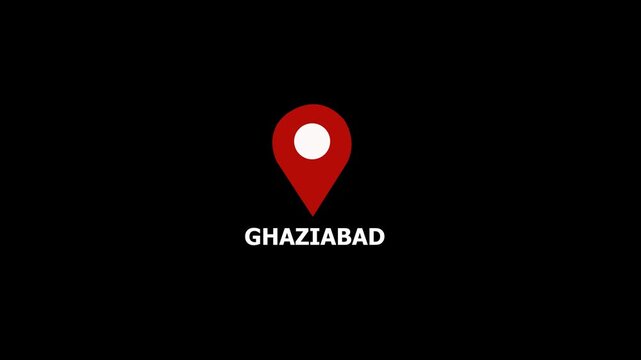 location of the city of Vadodara ,the name of the place with the location has been displayed, sign animated with alpha channel HD video GPS location tracking icon.on a black backgraund.