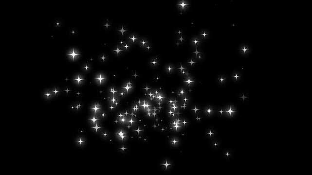 Luxury white and golden glitter star trail with magical sparkling fairy dust, glowing twinkle particles, shimmering light flare, elegant motion graphics on black screen background 4k