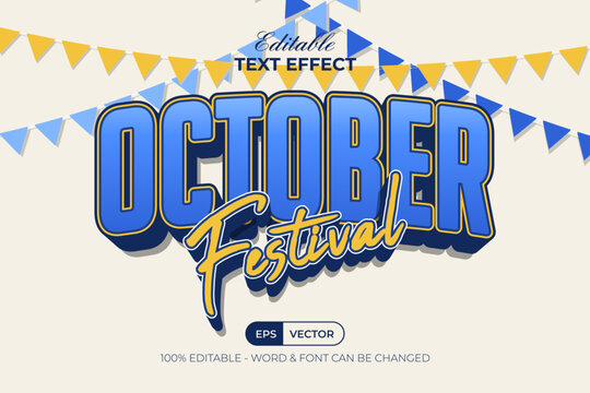 October Festival Text Effect 3D Blue Gradient Style.