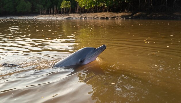 Amazon River Dolphin swimming in the murky waters of the Amazon.
