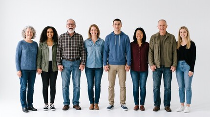 Obraz premium Diverse group of people of different ages and ethnicities holding hands in unity and support