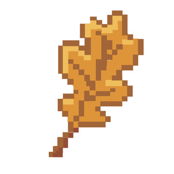8-Bit Pixel Art Oak Leaf &ndash; Retro Autumn Nature Icon