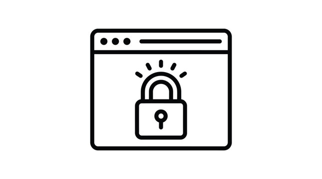 Secure website browser window vector illustration showing a locked padlock icon for digital privacy protection software