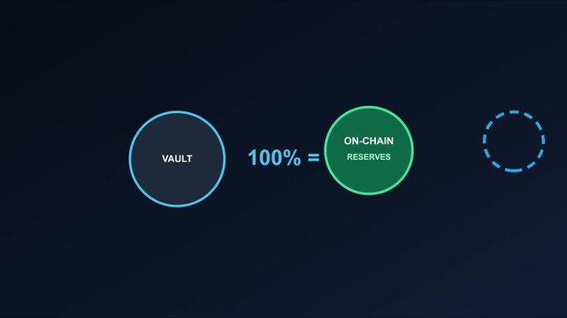Vault 100% equals on-chain reserves: cryptocurrency financial security and transparency infographic animation 4k