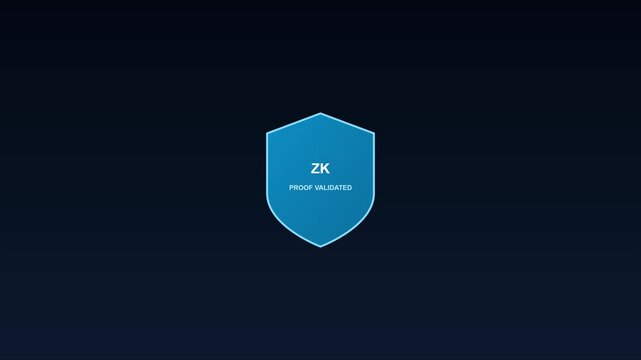 Zk proof validated shield animation: zero knowledge cryptography and blockchain security concept 4k