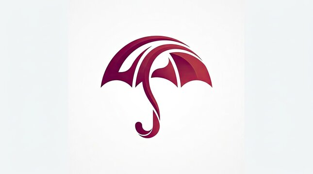 Abstract Modern Crimson and Magenta Gradient 3D Ribbon Umbrella Logo Icon Vector Illustration