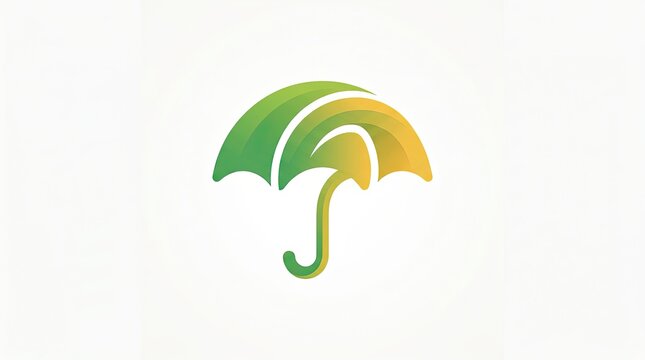 Abstract Modern Green and Gold Gradient 3D Ribbon Umbrella Logo Icon Vector Illustration