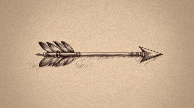 Detailed vintage arrow illustration with feather fletching and metal tip