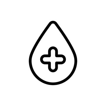 Medical Blood Drop Icon with Plus Sign for Healthcare, Blood Donation and First Aid Symbol