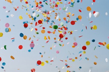 Obraz premium The Confetti Burst Over A Bright Blue Sky Celebrating Colorful Party Moment