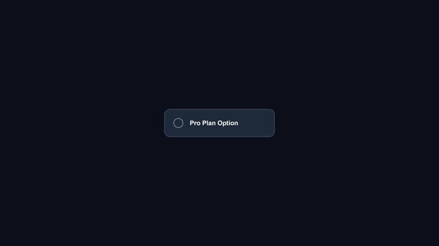 Pro plan option ui button animation with interactive selection toggle for software interface 4k