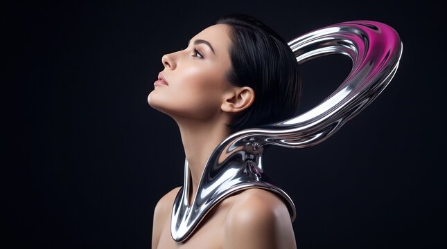 Side Profile Chrome Collar Portrait With Magenta Halo Accent