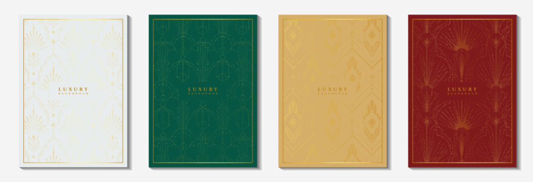 Luxury cover template collection with elegant art deco gold ornamental pattern for premium branding, brochure, magazine and invitation design