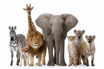Obraz premium The Elephant Leads a Diverse Group of African Wildlife in a Row