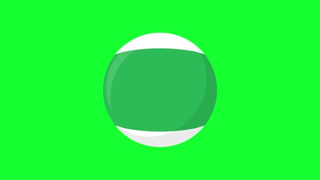Animated number 14 striped billiard ball spinning loop on a green screen chroma key background. Perfect for sports graphics and pool game content.