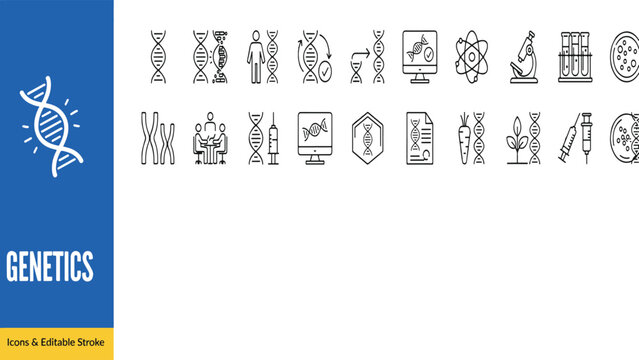 Genetics and DNA research scientific icon set with genetics research scientific laboratory molecule experiment microscope structure chemistry analysis