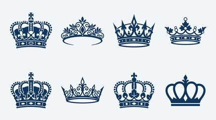 Set of various royal crown icons and tiara silhouettes for heraldry and design. © Abhinaya Project