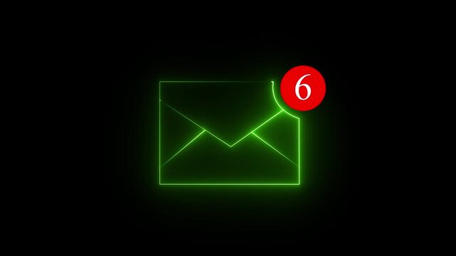 Glowing green neon message notification icons on a dark background, indicating chat alerts and unread messages. The concept is chat communication motion graphic