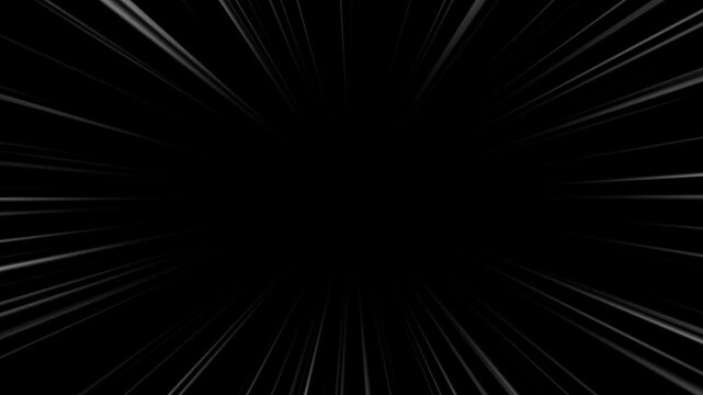 Bright anime speed lines animation on black background.Comic Radial Light Speed ​​Lines.
Anime speed line moves attack effects explosion of light.4K seamless loop animation for anime action scenes.