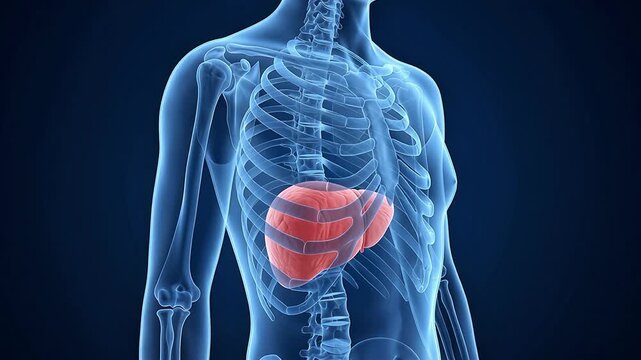 3D Medical Illustration of Human Gallbladder Anatomy for Digestive Health on Blue Background