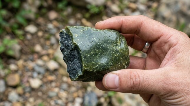 Raw Green Nephrite Jade Specimen Held in Hand