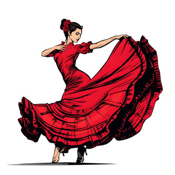 Abstract minimalist vector silhouette of female flamenco dancer