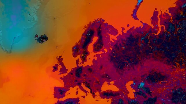 Europe Heatwave Map Red Thermal Glow Animation 4K Video