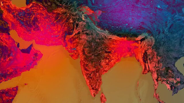 India Map Showing Heat Wave Weather Satellite Map Animation 4K Video