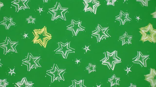 Green fabric with white and yellow stars pattern moving slowly with cinematic motion during Christmas season