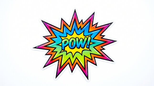Colorful Comic Style POW Graphic with Burst Background