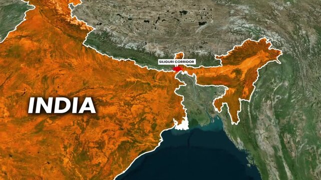 Siliguri Corridor India Strategic Chokepoint Map Animation 4K