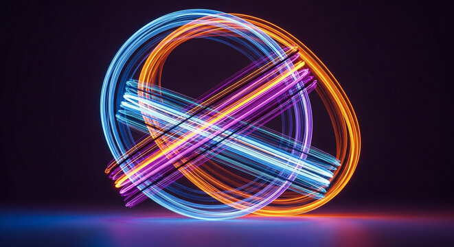 Colorful light trails forming abstract geometric shape
