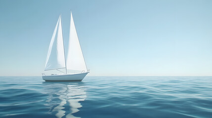 Fototapeta premium Luxury Yacht Sailing on Blue Sea Under Sunny Sky, Peaceful Ocean Voyage and Summer Vacation Concept with Nautical Sailboat Transportation and Leisure Travel Lifestyle