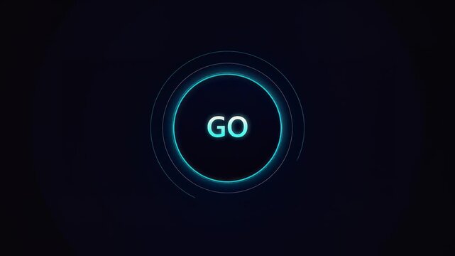 Futuristic digital go button with glowing blue hud animation