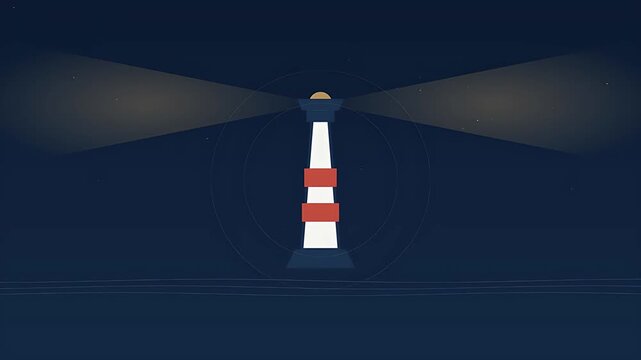 Majestic lighthouse beam sweeping across deep ocean waves during a dramatic nighttime storm cinematic loop background video