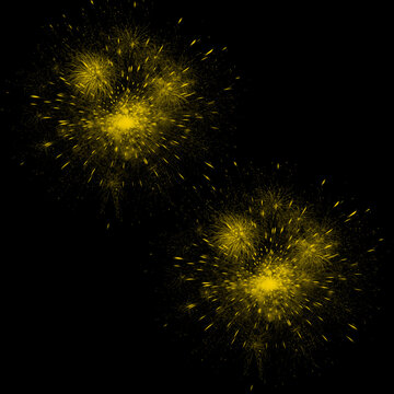 Sparkling Yellow Firework Starbursts on Black Background &ndash; Stock Photo