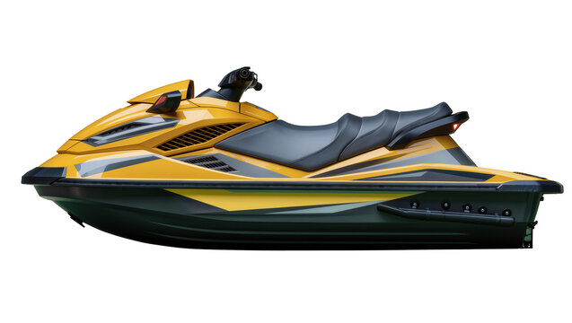 Yellow and black personal watercraft with sleek design, isolated on transparent background