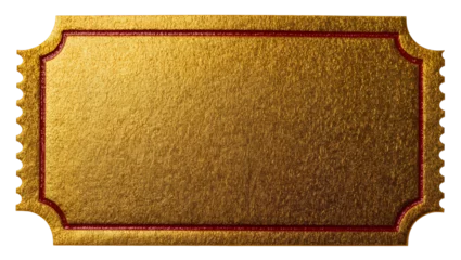 Fotobehang Goud Golden ticket with red border textured surface, isolated on transparent background  © Aliona