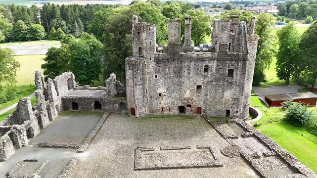 Huntly Castle Historic Ruins in Aberdeenshire Scotland UK, Medieval Architecture from the 12th Century, Professional Drone Footage
